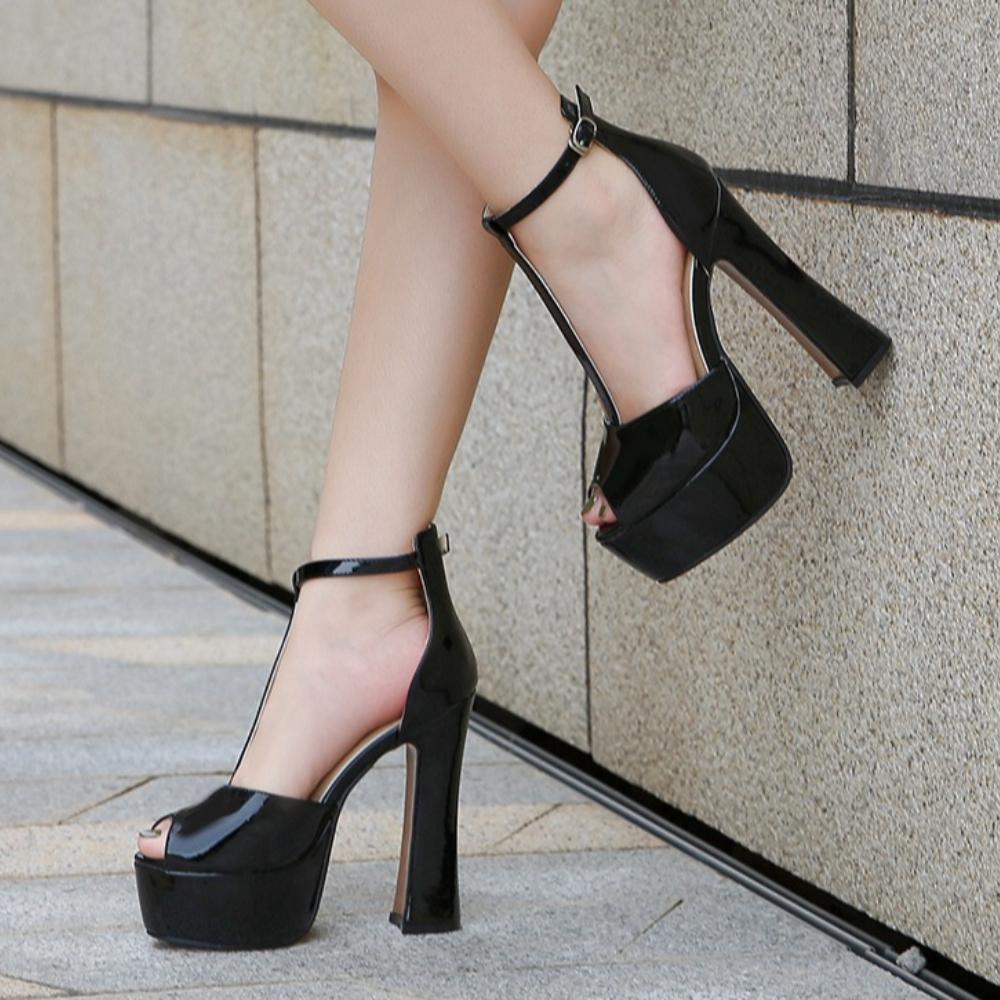 Europäische Damen Peep Toe Plateau T-Riemen Block High Heel Sandalen Übergrößen Schuhe Für WZ-B14-52