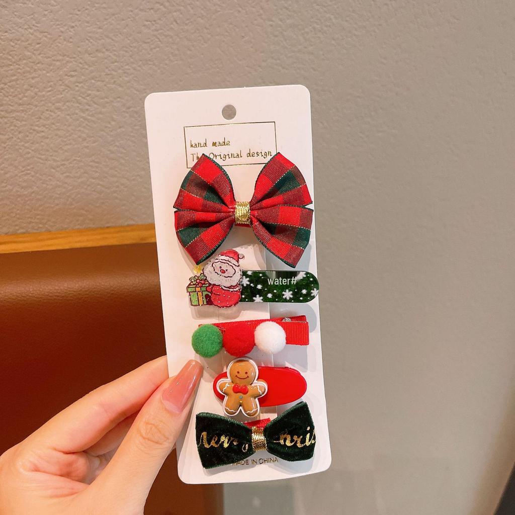 2024 Kids' Christmas Hair Clip Set: Santa, Tree, Reindeer - 5 Piece Holiday Collection