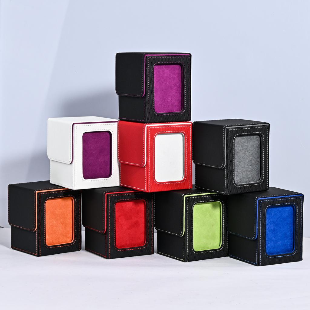 MTG Card Deck Box with Display Window, Trading Card Storage Box, Can Hold 120 + Single Sleeved Cards, Magnetic PU Leather Box