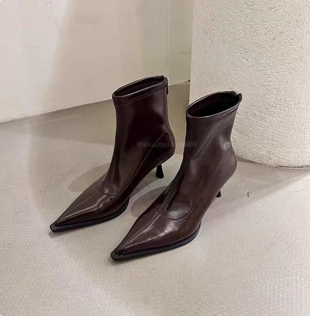 Fashion Spring Women's Pointed Toe High-heeled Short Boots with Stiletto Heelsoptional Fleece Lining Medium-heeled Fashion Women's Boots