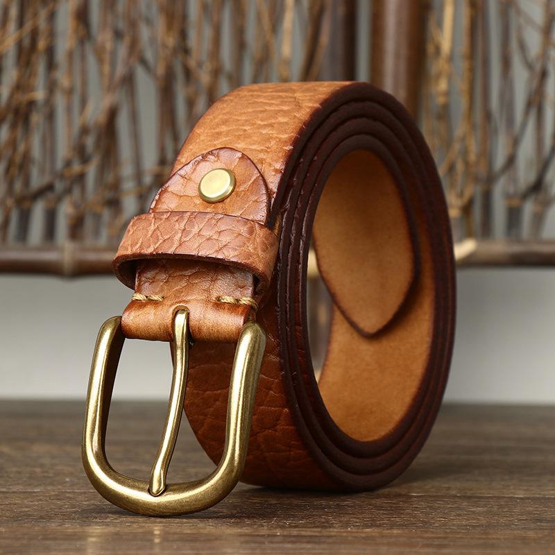Thickened First Layer Cowhide Embossed Bison Leather Pattern Belt Men'S Genuine Leather Pin Buckle Retro Men'S Jeans Belt