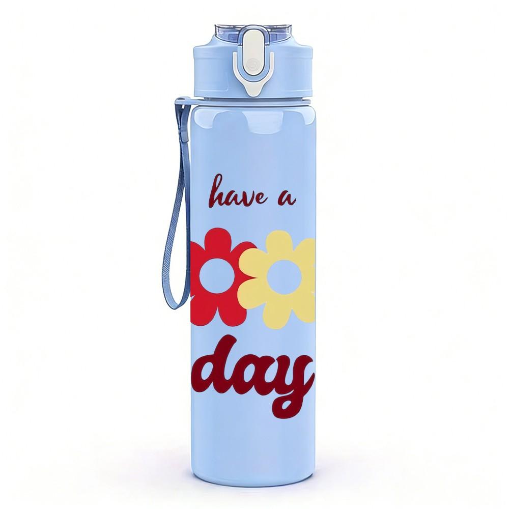 1PC Have A Good Day Soft Pastel Lettering Art 750ml Color Plastic Sports Water Bottle Leakproof Flip Straw Lid Suitable for Sports Office Home Use