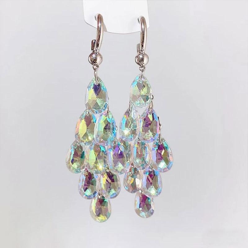Colorful Crystal Teardrop Tassel Earrings