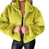 Women's Autumn Winter Faux Fur Short Coats Zipper Plush Warm Oversized Thick Jacket Turn Down Collar Overcoat