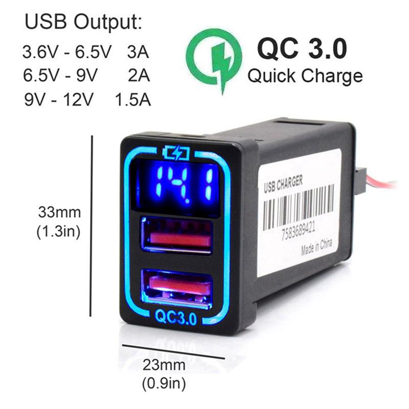 QC3.0 Car USB Port Fast Charger For TOYOTA Camry Land Cruiser 200 RAV4 Corolla Adapter LED Voltmeter