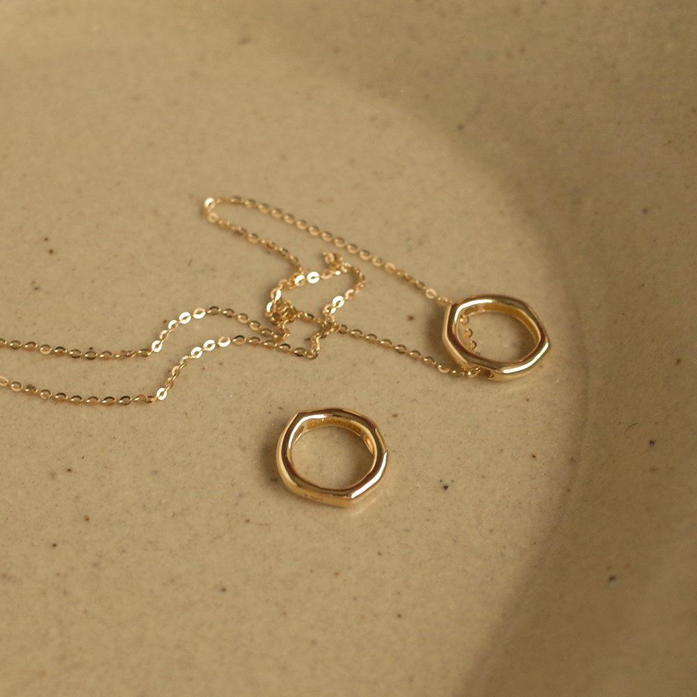 14K Gold-Plated S925 Sterling Silver Round Pendant Necklace S925 Silver