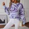 Women S Knitted Pullover Sweater Round Neck Loose Fit Colorful Pattern Spring
