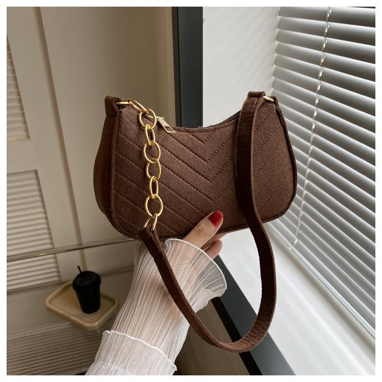 Women Felt Mini Shoulder Bag Solid Color Casual Handbag Female Underarm Bag Purse
