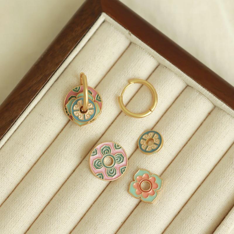 Elegant Colored Enamel Flower Earrings: Ancient Chinese Style, Versatile & Exquisite