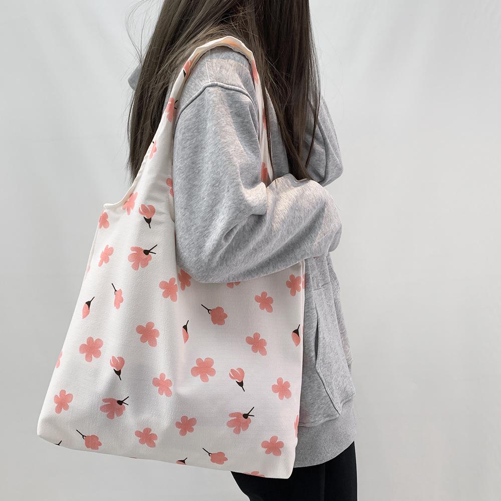 Spring & Summer Floral Canvas Tote - Large Capacity Shoulder Handbag for Women & Students