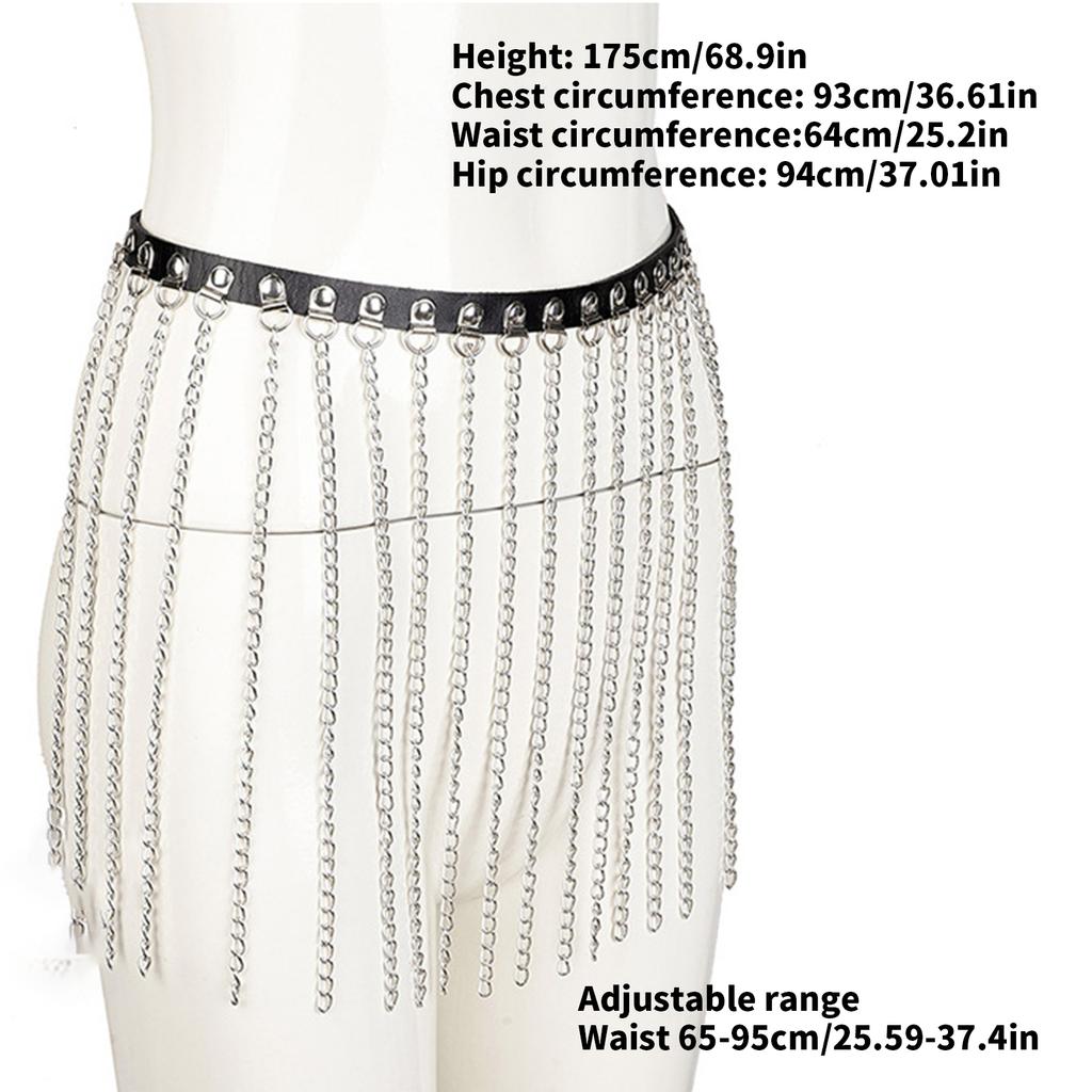Punk PU Leather Waist Chain Metal Tassels Body Chain Body Jewelry for Women Cosplay and Night Club Waist Accessory