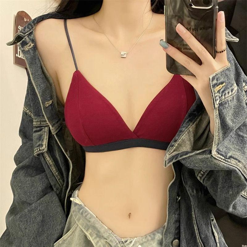 

Подростковый тонкий бюстгальтер без косточек с цветными блоками, со встроенными подушечками, стильный топ-камезоль с открытой спиной, нижнее белье one size