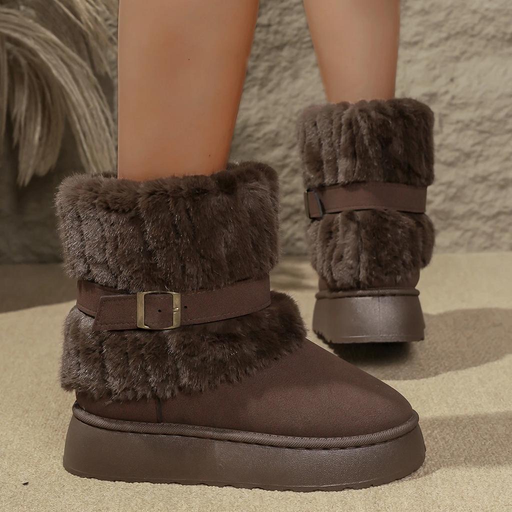 Fashion Fashion New Round Toe Thick Sole Sexy Warm Casual Walking Boots Winter Comfortable Non-slip Plus Fleece Snow Boots for Women