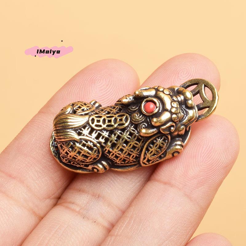 M-Brass Animal Pixiu Coin Charms Pendant Statue Ornament Chinese Miniature Figurines Home Office Tabletop Decoration Ornament