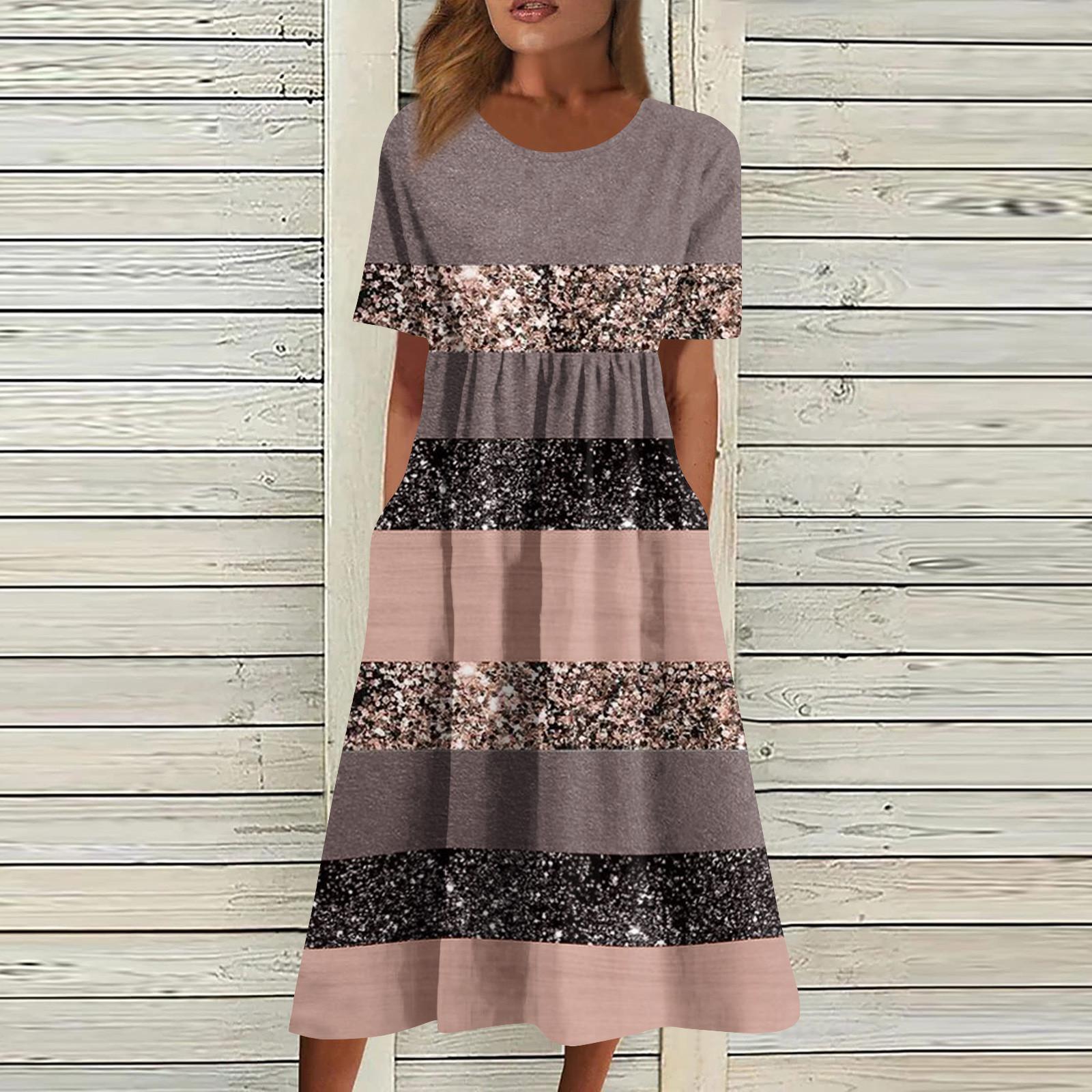 

Жен. Повседневные платья Платья с принтами Плиссировка Круглый вырез Классический Классика На открытом воздухе Повседневные С короткими рукавами Свободные платья L