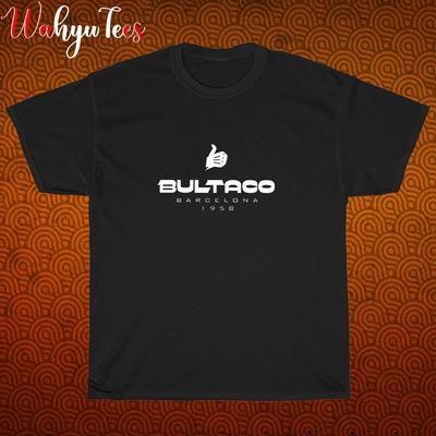 Nuovo!  T-shirt unisex con logo Bultaco Motorcycle, colori nero, grigio, blu navy e bianco, taglie dalla S alla 5XL.