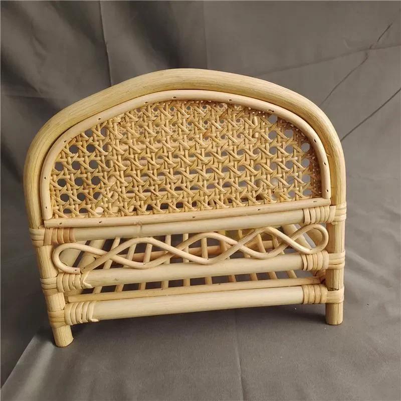Infant Photo Shoot Props Unisex - Handmade Vintage Rattan Wooden Posing Bed Newborn Photo Background Accessories for Boys Girls