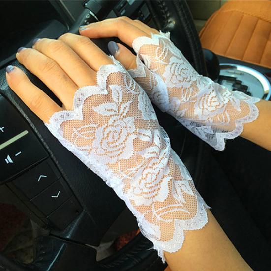 Sexy Lady Girl Lace Mesh Rose Flower Wedding Party Costume Fingerless Gloves