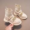 Korean Version of the New Children's Boots British Style Knitted Socks Boots Fashion Chain Foreign Style Princess Leather Boots