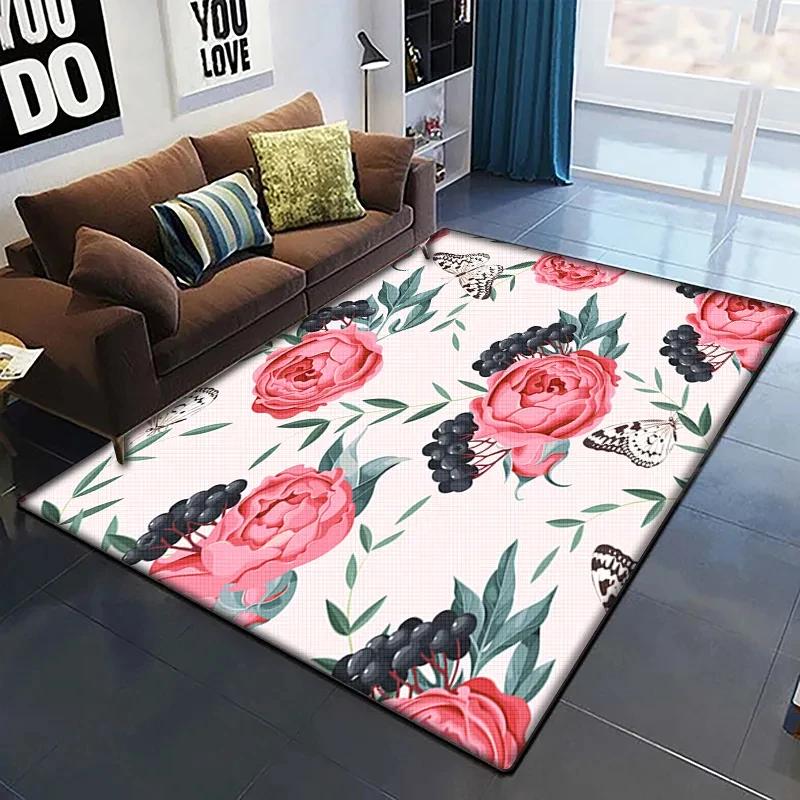 

Rose Flower Print Carpet Living Room Rugs Anti-Slip Bedroom Bathroom Home Sofa Decor Floral Floor Mats Balcony Hallway Doormat 40x60cm 16x24 inch
