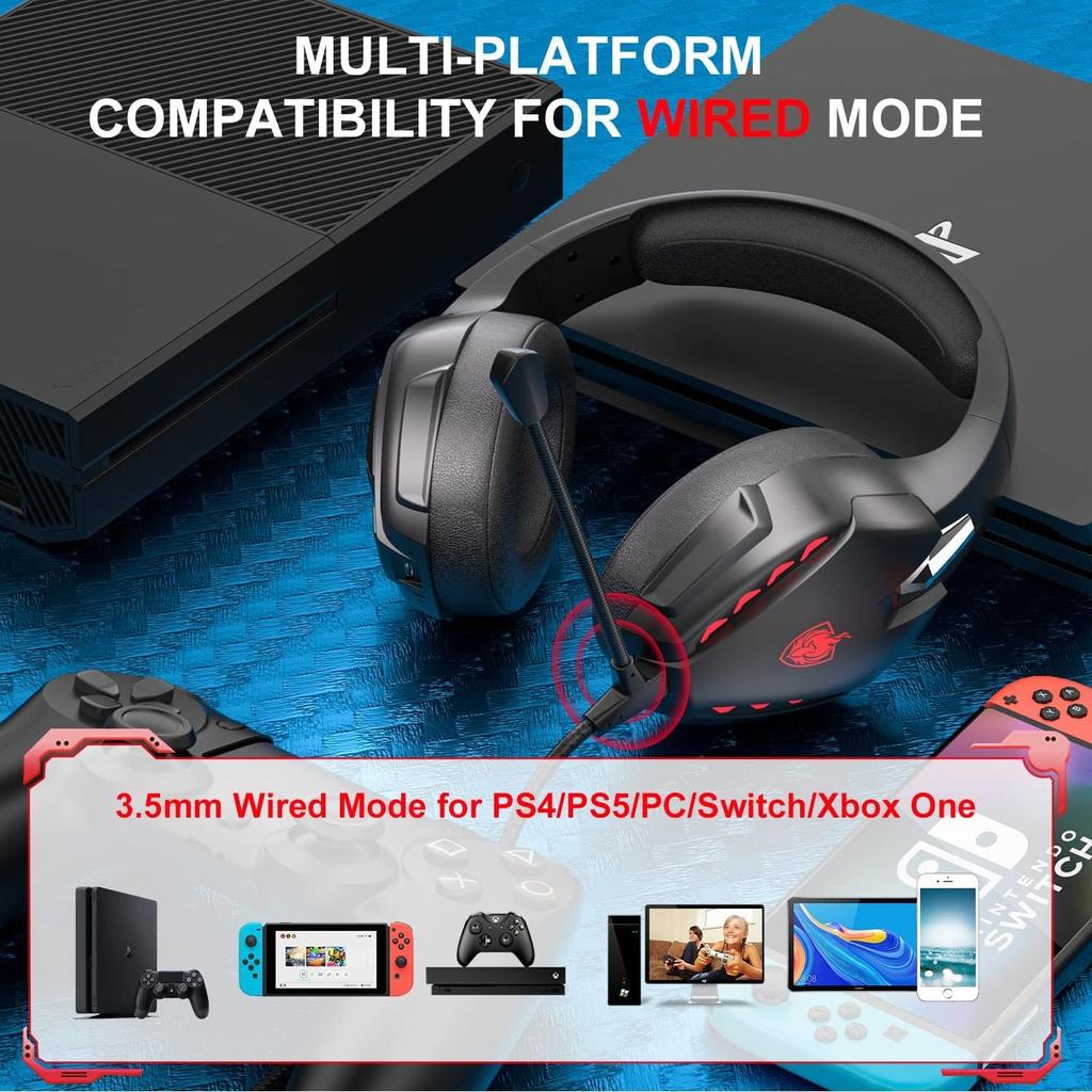 PS5 Gaming Earphones for PS5/4 PC Switch Q10 Xbox One with Stereo Sound, Detachable Microphone, Bluetooth Earphones for Laptops/phones/tablets