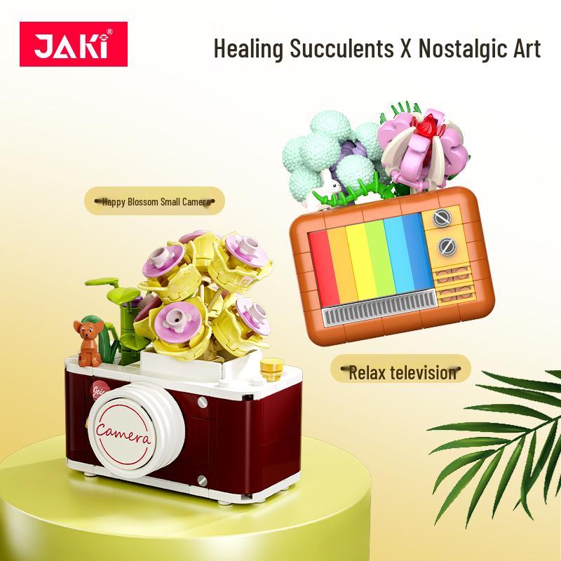 Jiaqi Retro TV Assembled Succulent Building Blocks Model JK2715