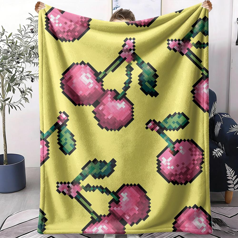 Pixel Art Throw Soft Flannel AC Blanket Lightweight Summer Nap Throw Cozy Blanket for Sofa Bed Travel Home