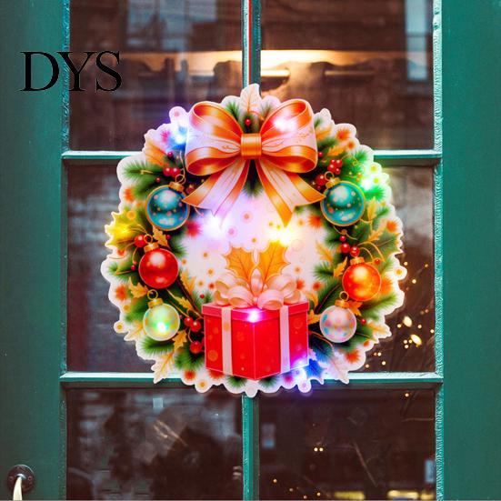Reusable Xmas Door Hanging LED Light Up Christmas Ornaments, Santa Reindeer Bear Wreath Holiday Party Background Supplies Hanger, Battery Powered Wall