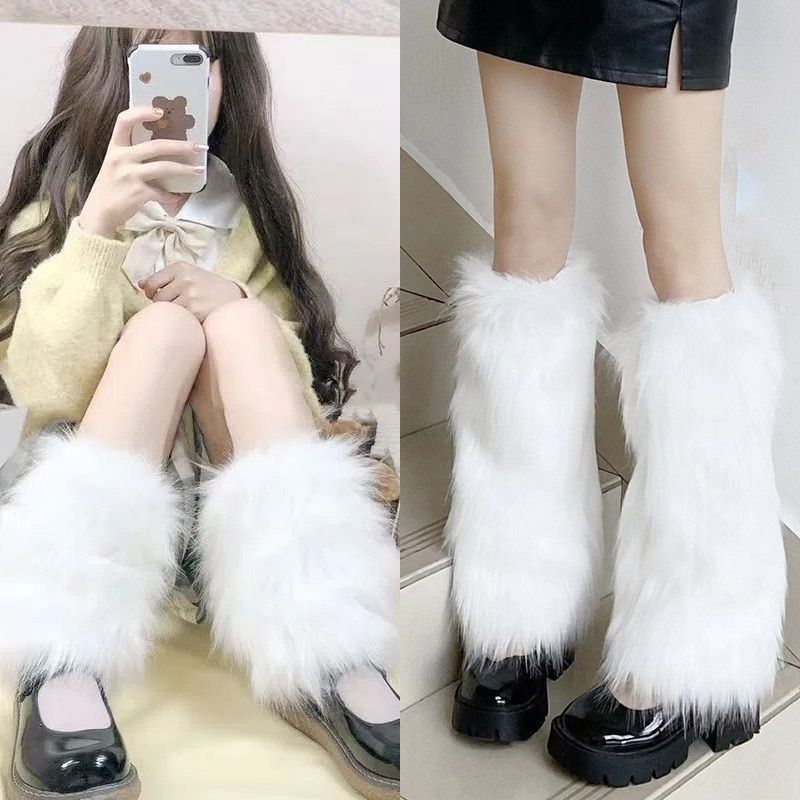 Y2k Winter Stulpen Flauschige Wärmer Gothic Lolita Strick Lange Socken Damen Stulpe Stilvoll Dehnbar Stiefelstulpe