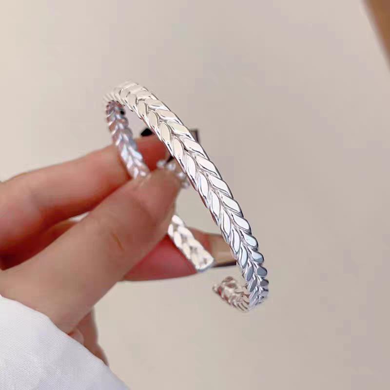 Bracciale Spiga di Grano Placcato Argento Nickel per Donna - Design Liscio, Apribile