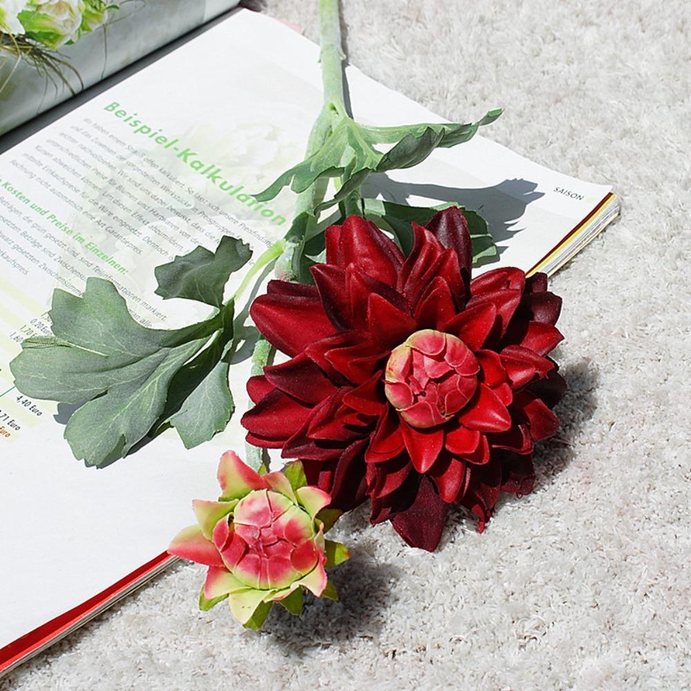 Handmade Simulation Dahlia Flower 2 Heads Fake Flowers Artificial Chrysanthemum  Garden Decor