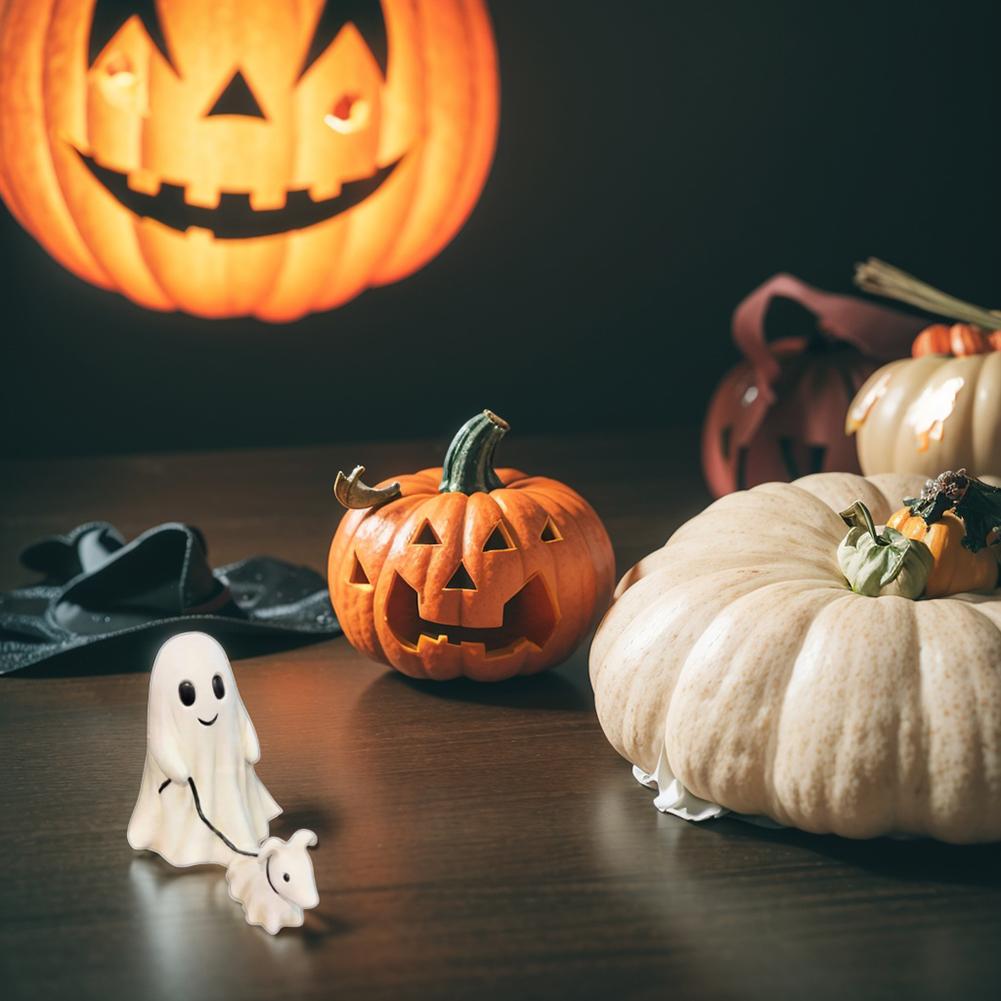 Halloween Cute Ghost Walking Dog Ornament Resin Ghost Walking Dog Figurine Creative Ghost Walking Dog Sculpture Gift for Friends