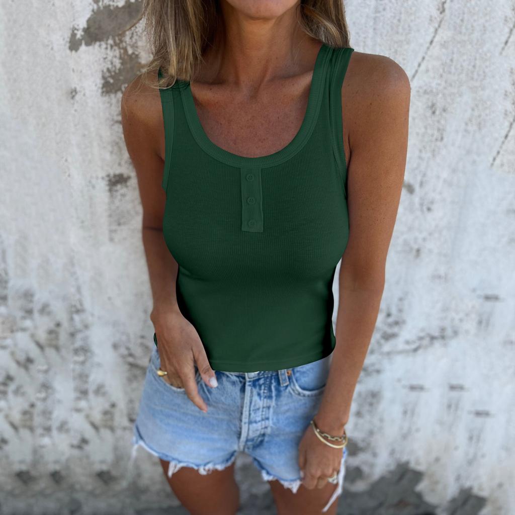 Yousheng Damen Weste U-Ausschnitt Ärmellos Knopfleiste Camisole Bluse Slim Fit Basic Tanktops Strand Büro Party Kleidung