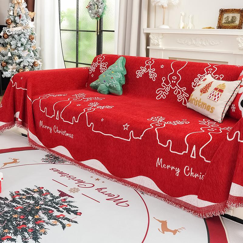 Christmas Festival Decoration Chenille Sofa Cover,All Seasons Blanket Sofa Towel,Living Room Sofa Cover,Anti-cat Scratch Cover