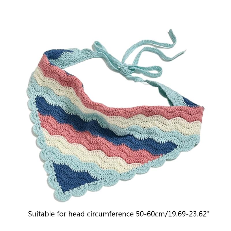 Crochet Anti-uv Bandana Knitted Hair Kerchief Tie Back for Head Wrap Color Matching for Triangle Turban for Girls Photo