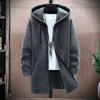 Suéter con capucha Otoño Invierno Espesar Manga Larga Cordón Forro de Felpa Longitud Media Chaqueta de Punto Ropa de Calle