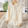 Spring Pure Cotton Shirt French Apricot Color Skin-skin White Lace Collar Shirt Women's Long Sleeves