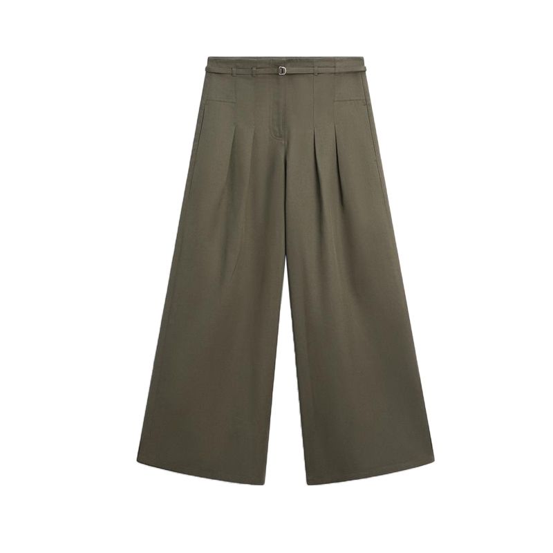 

MD Spring and Summer Women s Clothing Cotton Blend High Waist Casual Laid-Back Style Slack Commute Style Wide Leg Pants 5018818 Dark green L