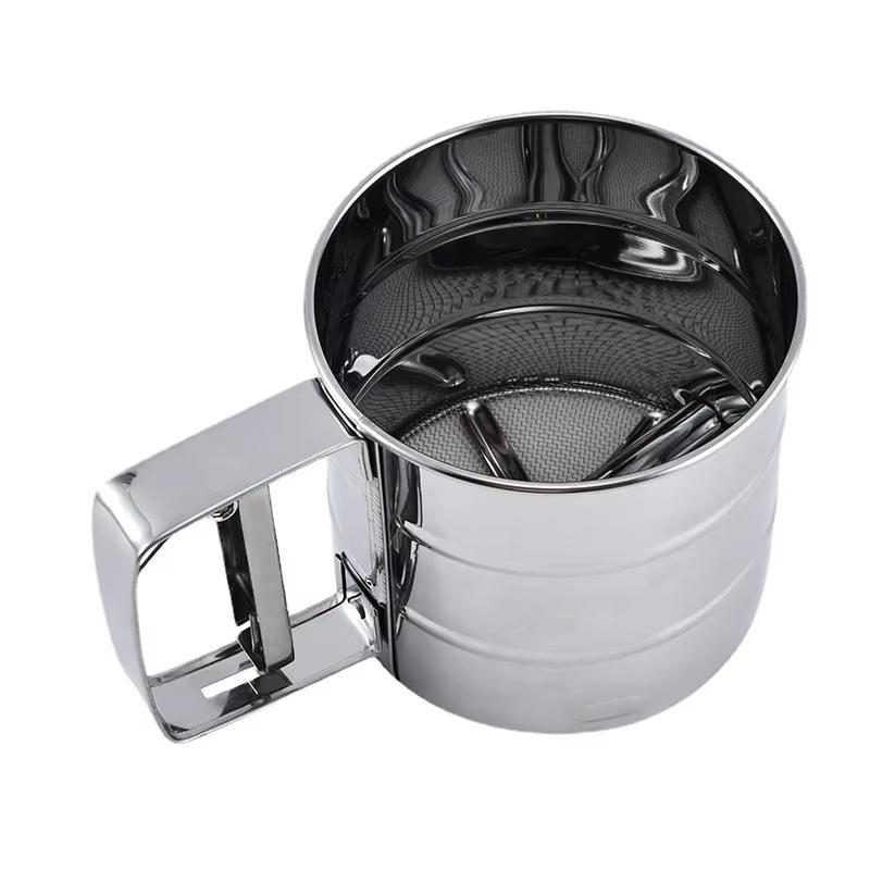 

1 шт. просеиватель муки из нержавеющей стали для выпечки, шейкер для сахарной пудры с ручным прессом, мелкоячеистое сито для просеивания муки