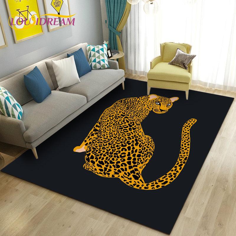 3D White Tiger Lion Leopard Wolf Area Rug,Carpet Rug for Living Room Bedroom Sofa Doormat Decoration,Kid Play Non-slip Floor Mat