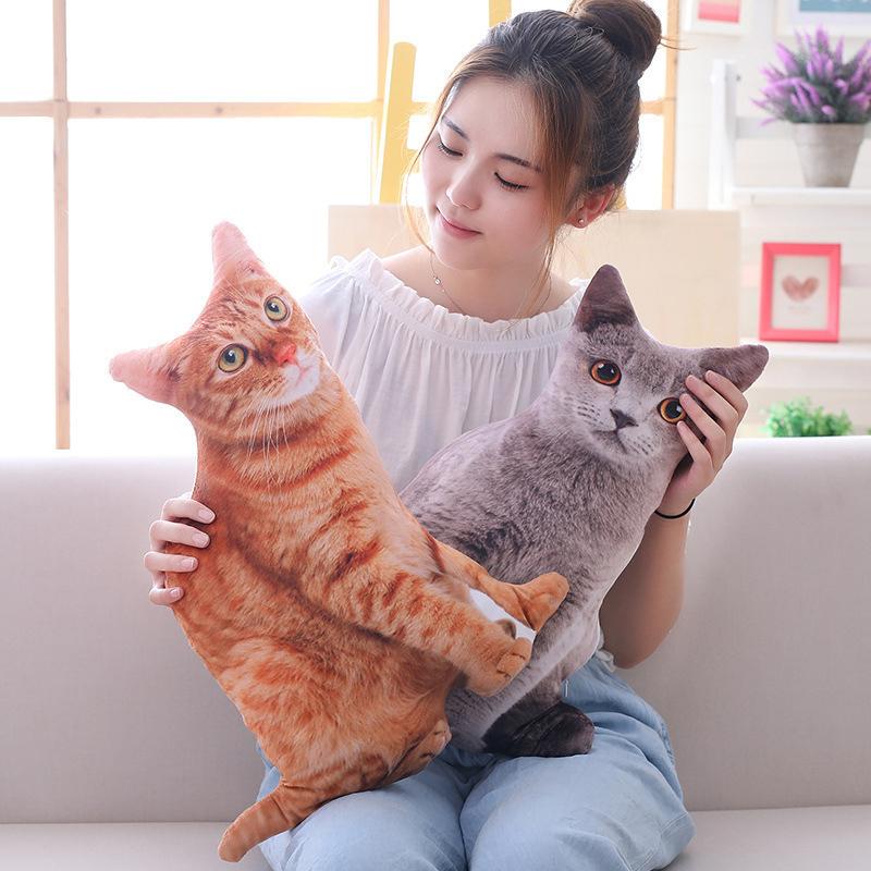 Lifelike 3D Cat Plush Toys Stuffed Soft Animal Doll Simulation Sleep Pillow 3D Cat Sofa Cushion Cartoon Doll Home Decor Gift
