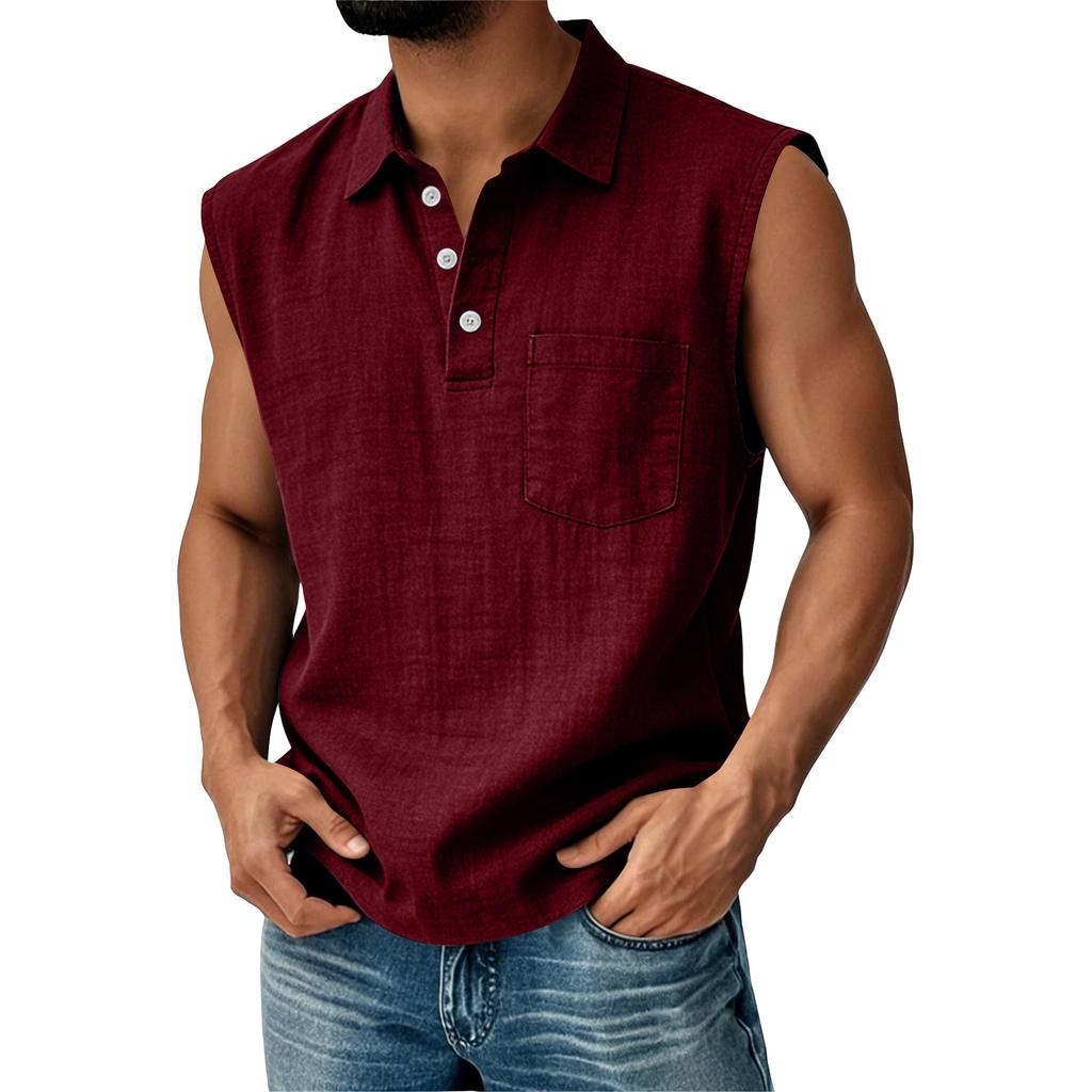 Men's Cotton Linen Sleeveless Vest Men's Casual Fashion Sports Sleeveless Vest