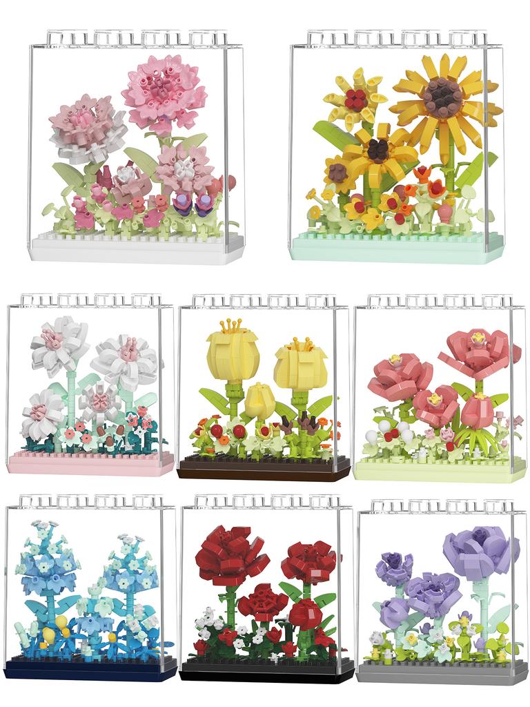 9 creative flower box building blocks Eternal Flower series desktop decorations flower building blocks gift toys and ornaments