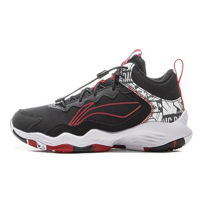 Li Ning Kids Pioneer Ling I TD Synthetic Leather Comfortable Shock Absorption Low Top Basketball Shoes Kids Basketball Shoes Black Red YKBU128-3