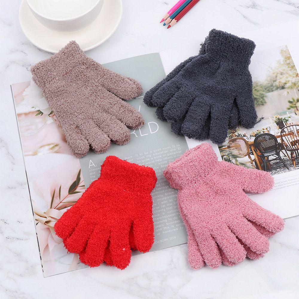 Hot Sale Winter Baby Lovely Soft Warm Kids Gloves Coral Plush Mittens Candy Color Full Fingers