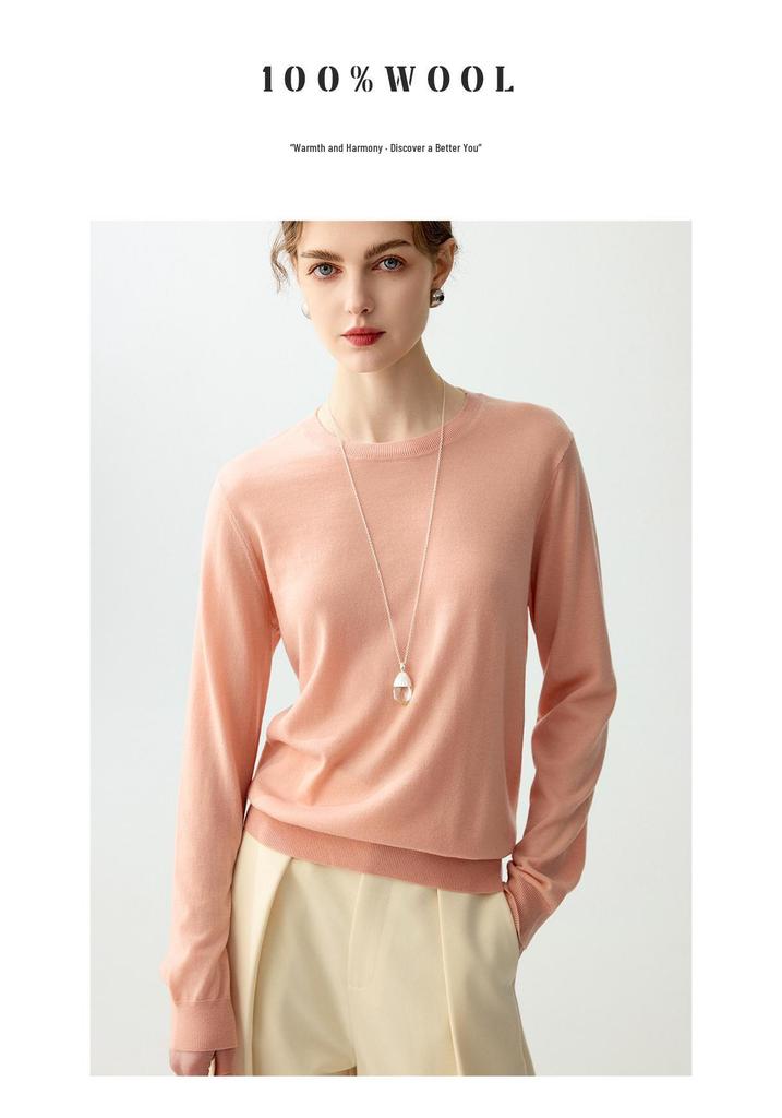 Women's Luxe Merino Wool Knit Sweater: Ultra-Fine, Lustrous, Round Neck Pullover
