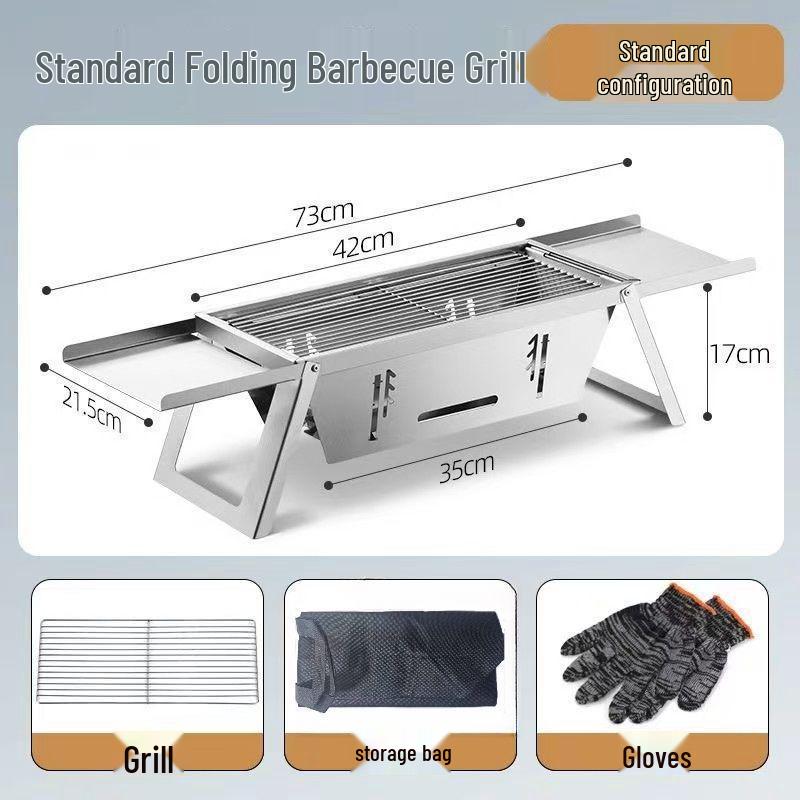 Portable Folding Stainless Steel Charcoal Grill for Indoor/Outdoor Use