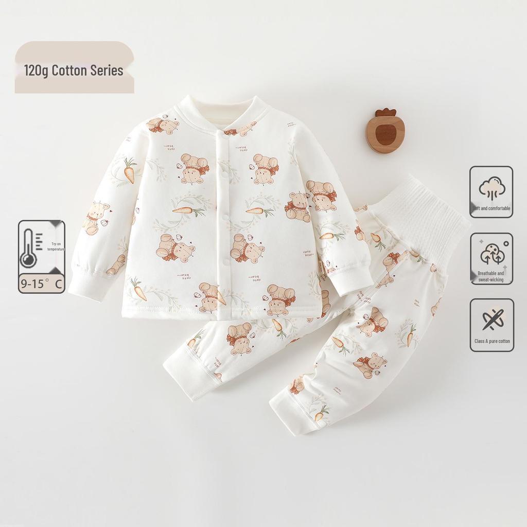 Unisex Baby Quilted Cotton Padded Jacket & Innerwear Set - Thickened Winter Coat (120g)
