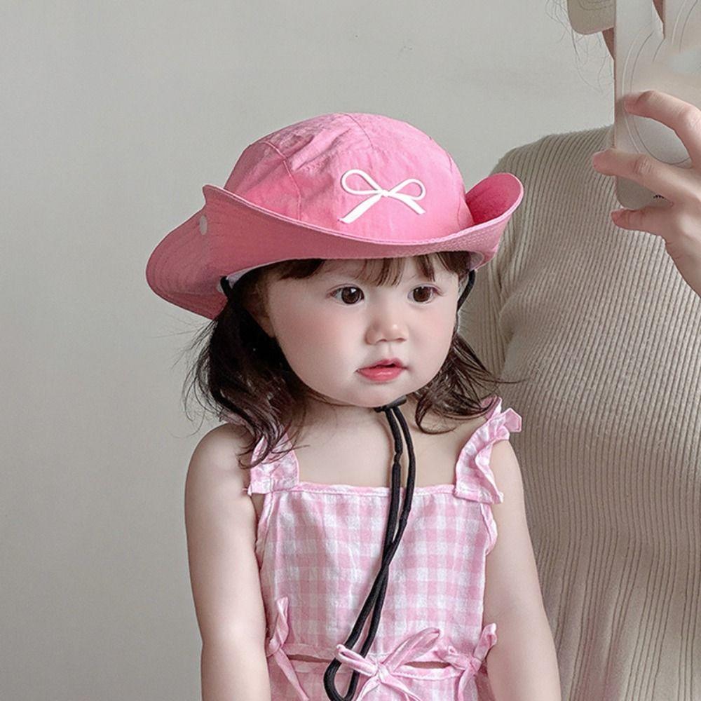Quick-dry Summer Kid Sunhat Bow Embroidery Children's Fisherman Hat Candy Color Bucket Hat  Kid