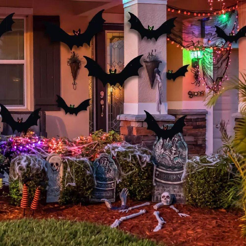 Glow In The Dark Eyes Halloween Bat Decorations 12 Pack Outdoor Bat Ornaments Halloween Party